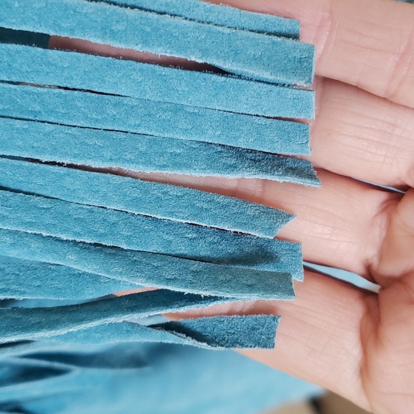 Vintage MARGARET GODFREY Turquoise Suede Western Jacket Cowgirl Fringe Rodeo - Picture 7 of 16